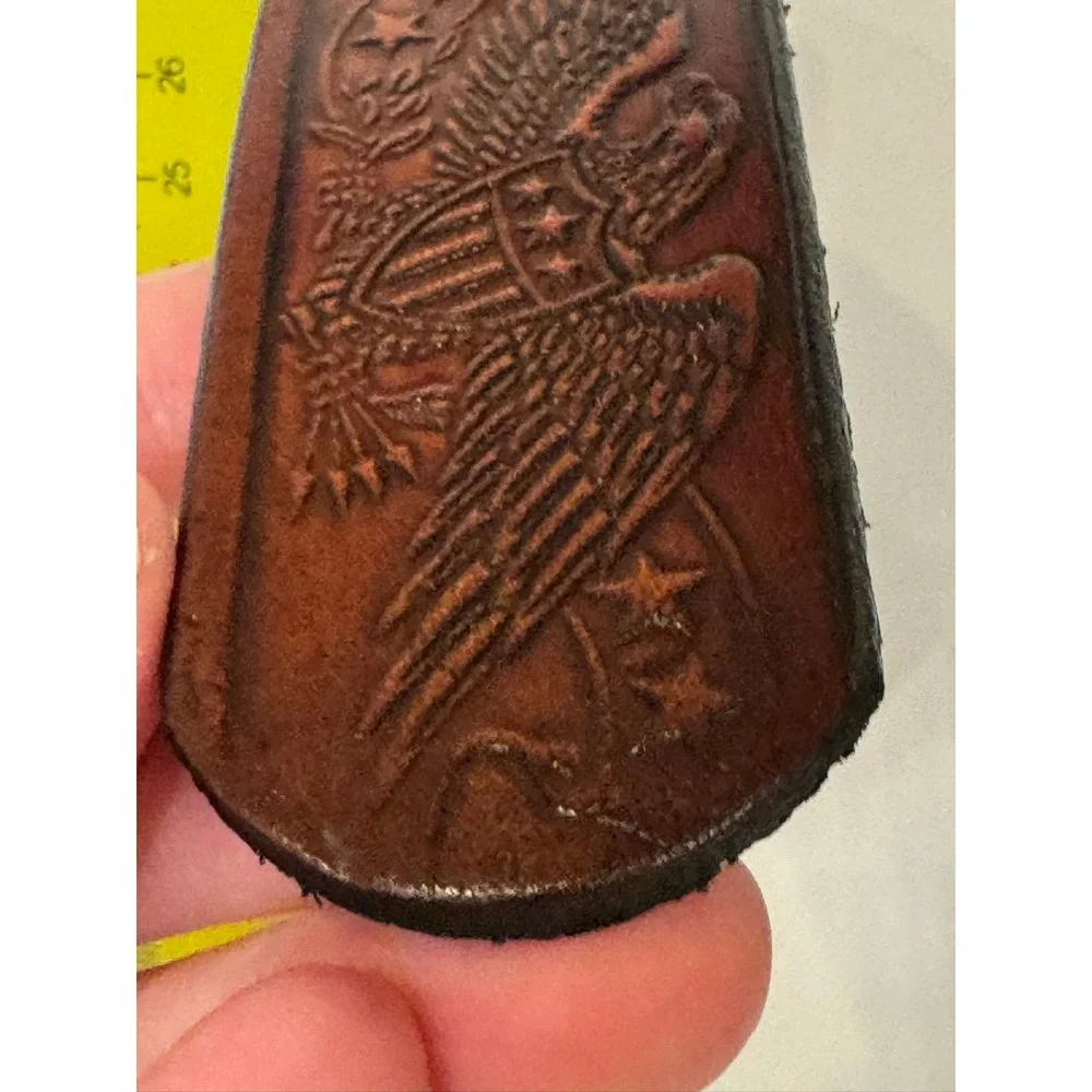 Ropin the West Tooled Leather Eagle Keychain Brown Patriotic Western Made in USA